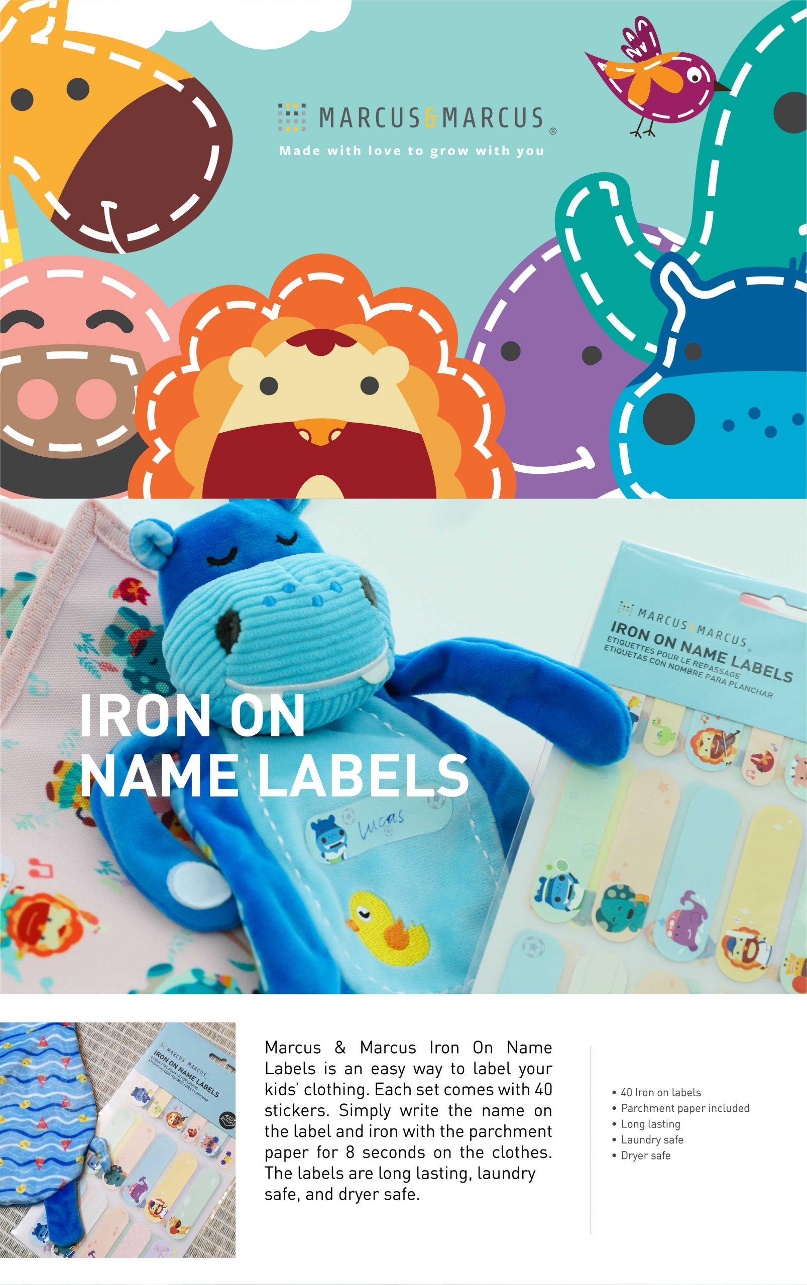 marcus and marcus iron on clothes name label stickers 宝宝衣服熨烫名字贴纸